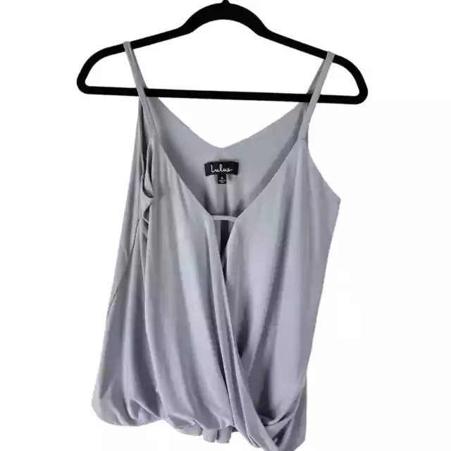 Lulus Top Womens Small Gray Loops-y Daisy Sleeveless Tank Faux Wrap V-Neck