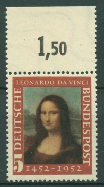 Bund 1952 Mona Lisa Gemälde von Leonardo da Vinci 148 Oberrand postfrisch