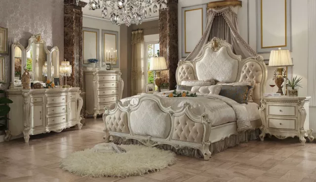 Chesterfield Style Double Leather Bed Antique Beds Classic Baroque Rococo Design