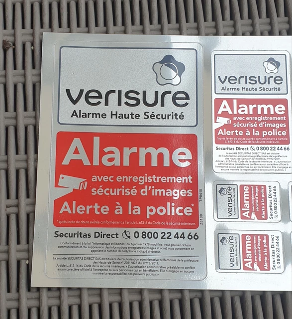 Lot de 7 autocollants neufs VERISURE SECURITAS DIRECT dissuasifs