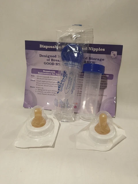 Two Gerber Baby Bottles 60 Ml Disposable Nurser Saver Drop-in Nipple/New/Vintage