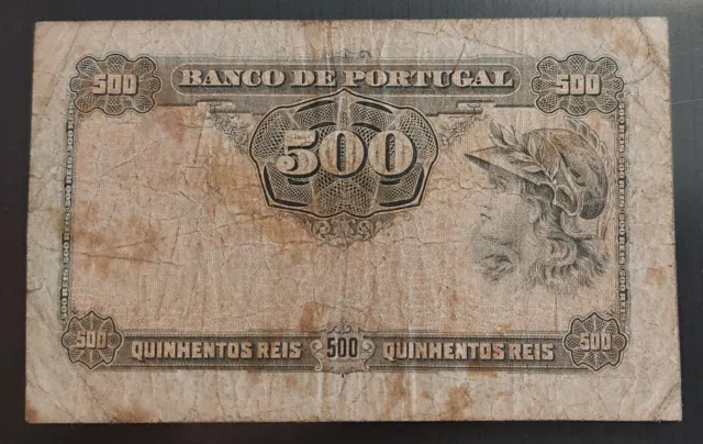 PORTUGAL 1914 500 Reis P-105a Circulated Old Portuguese World Banknote Currency 2