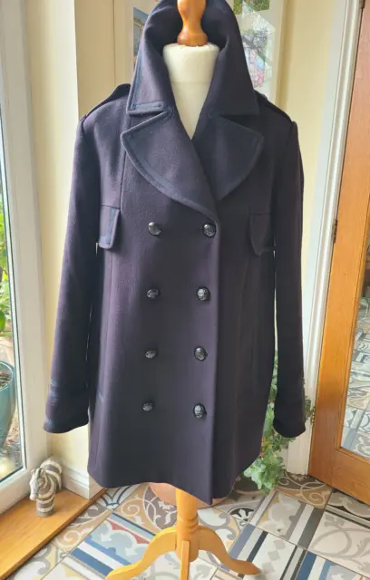 Reiss Navy Pea Coat with Cashmere, Large
