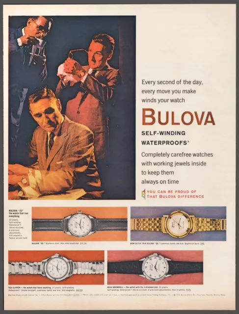 1959 Bulova Watch Vintage Print Ad 23 Sea Clipper Beau Brummell Wall Art Decor