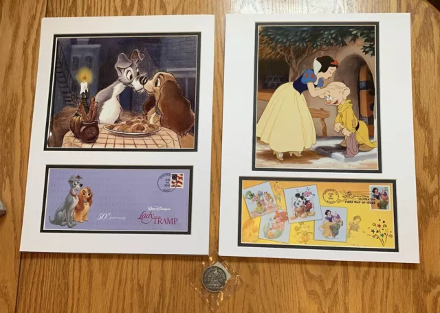 Disney Collection 1st Day of Issue Lady Tramp Seven Dwarfs Stamp  Art Photo 50th