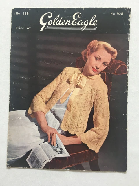 VINTAGE GOLDEN ADLER STRICKMUSTER 2-lagig DAMEN BETT ANKLEIDEJACKE 1940ERer