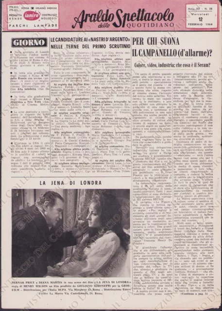 1964 Araldo dello Spettacolo quotidiano Cinema La jena di Londra giornale