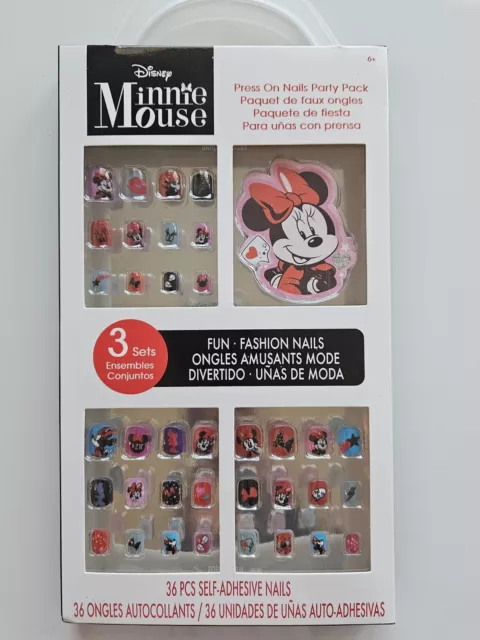 Disney Minnie Mouse Girl Press on Nails Pack 3Sets 36 Pcs Self Adhesive MultiCol