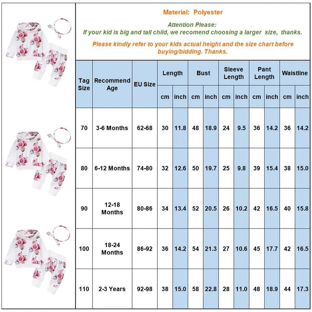 Baby Girls Floral Hooded Tops Pants Headband Outfits Clothes Toddler Kids Set UK 2
