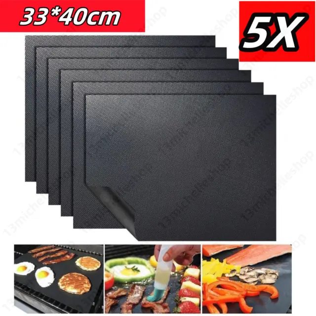 5Pcs Reusable BBQ Grill Mat Bake Cooking Sheet Non-Stick BBQ Pad Heavy Duty