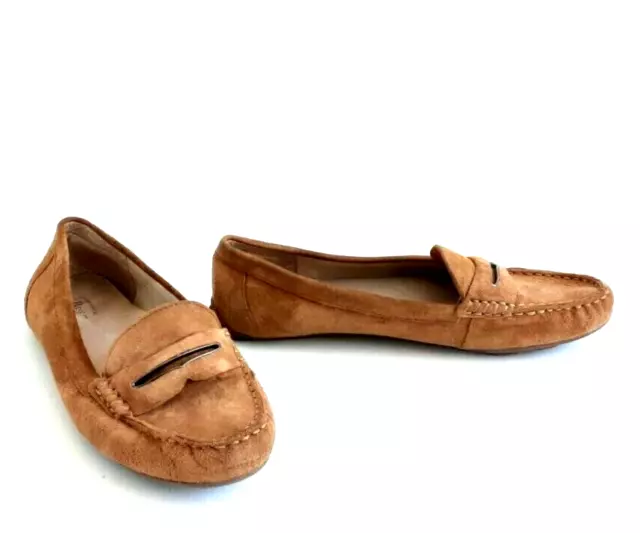 GH Bass Shoes Womens 8.5 M Blair Penny Loafers Tan Brown Suede Slip On Driving
