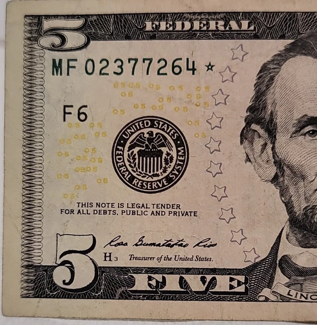 Five Dollar Bill Green Seal FRN STAR 🌟NOTE Series🌟 2013 Currency circulated L8
