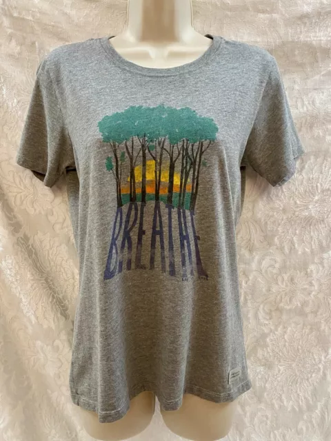 LIFE IS GOOD Women’s CRUSHER Tee~SMALL~S/S Cotton Blend HEATHER GRAY “Breathe”