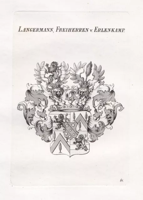 1830 Langermann Erlencamp Erlenkamp Wappen coat of arms Kupferstich Heraldik