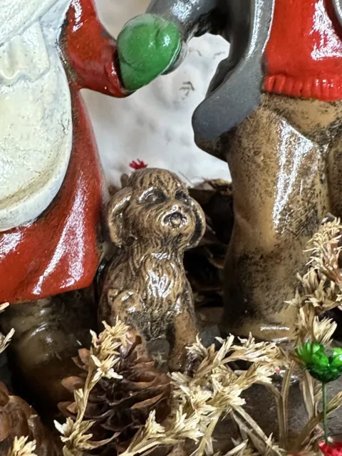 Vintage Ceramic Girl Puppy Boy Carrying Tree Christmas Figurine Birch Pine Comes 7