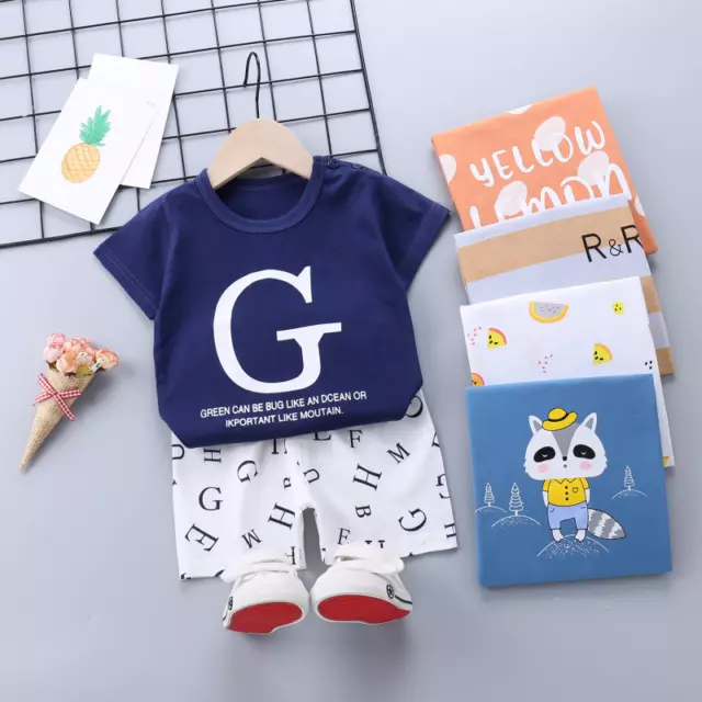 Traje de manga corta para niños algodón verano ropa bebé camiseta conjunto para niños