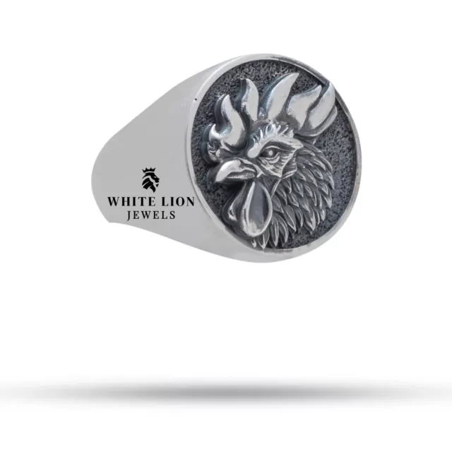 Combo Rooster Cock Bird Chicken Men 925 Silver Signet Ring & Pendant