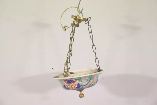 Hängelampe chinesisches Porzellan handbemalt Messing um 1900/20 (GE638)