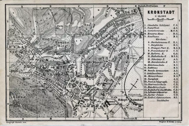 RO Kronstadt Brașov 1903 kl. orig Stadtplan + Reisef. (3 S.) Blumenau Raupenberg