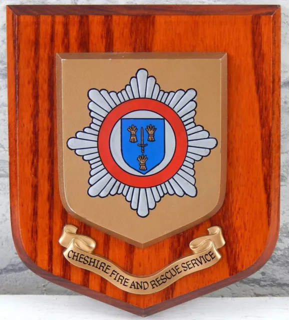 Vintage Wooden Wall Plaque Cheshire Fire & Rescue Service Hand Painted England