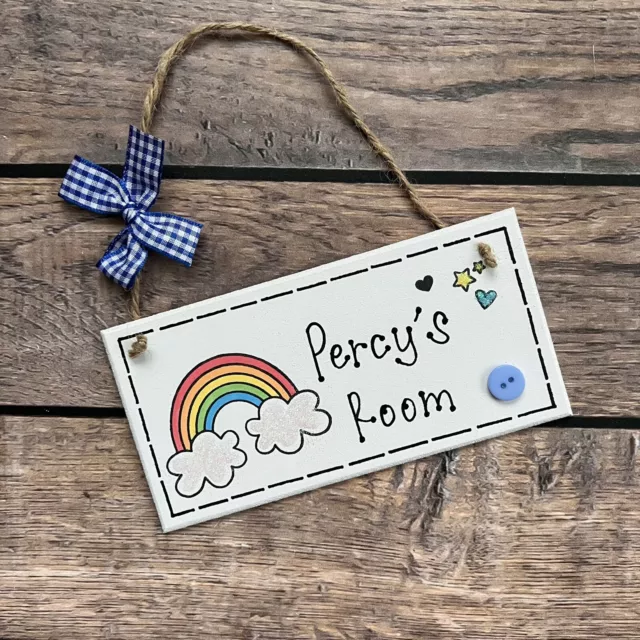 Boys Name Plaque Door Nursery Bedroom Sign Gift Baby Rainbow Room Personalised