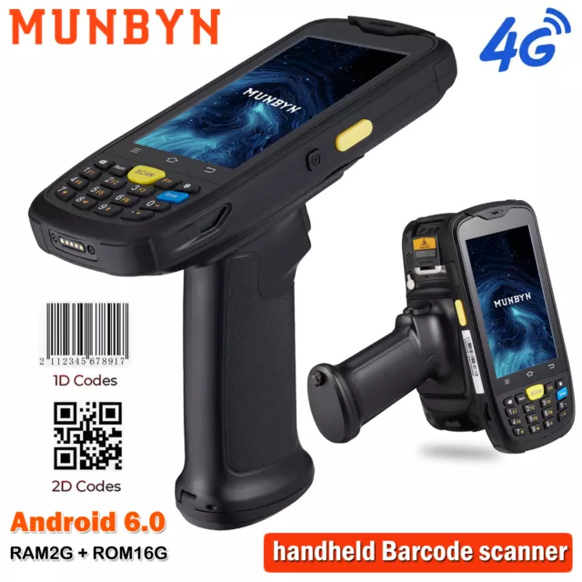 MUNBYN Android 6.0 Zebra SE4710 2D Barcode Scanner 4G WiFi Bluetooth with Handle