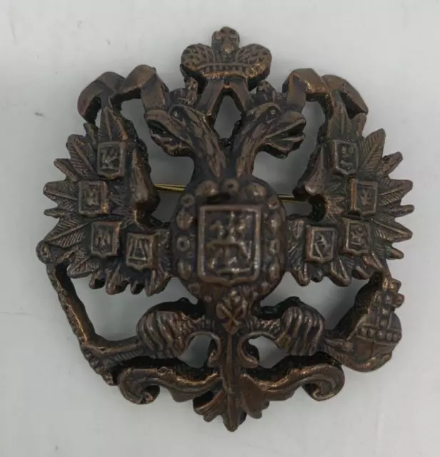 Double Headed Eagle Emblem Russian Brass Badge WWII Era