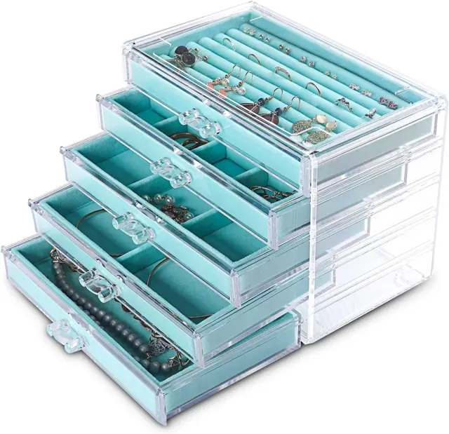 Extra Large Acrylic Jewelry Box for Women 5 Layers Clear Jewelry Organizer Velve