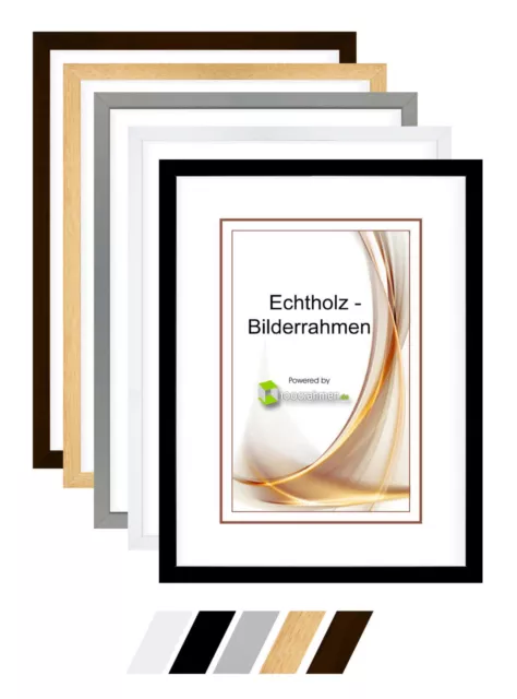 Echt Holz Bilderrahmen Plano mit Echtglas Posterrahmen  ab 10x15 bis 40x60