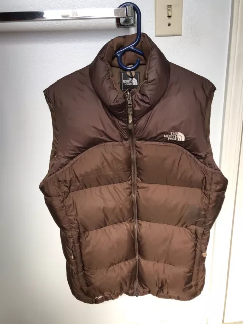 EUC THE NORTH FACE NOVELTY NUPTSE PUFFER 700 DOWN Brown VEST Women's XS