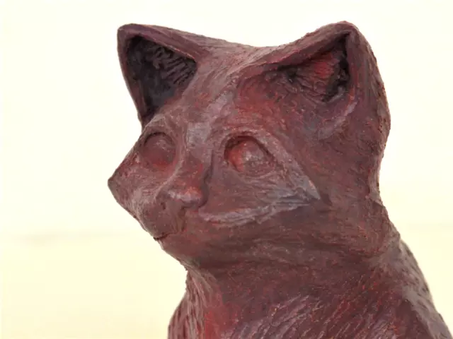 Buste Chat Maine Coon En Terre Cuite Piece Unique -  Ooak Cat Katze Gatto Gato 