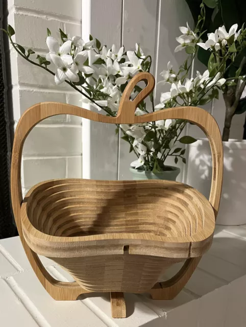 Oh Nuts! Collapsible Wooden Apple Accordion Basket or Coiled Trivet