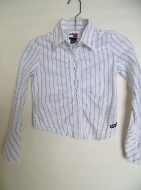Girls Tommy Hilfiger White striped Long Sleeve Shirt Top Size M