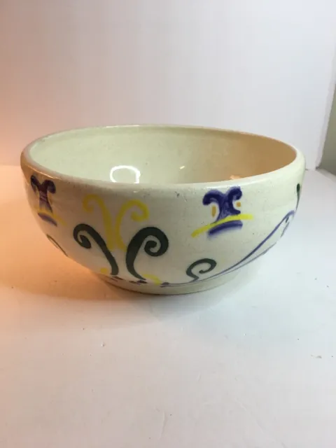 Pottery Glazed Large Serving Bowl, Blue Green White Design Artist Signed
