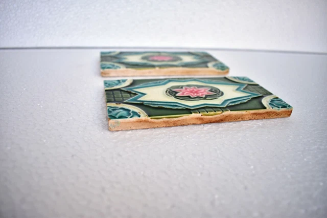 Antique Saji Tile Art Nouveau Majolica Japan Rose Ceramic Porcelain Border "I02 3