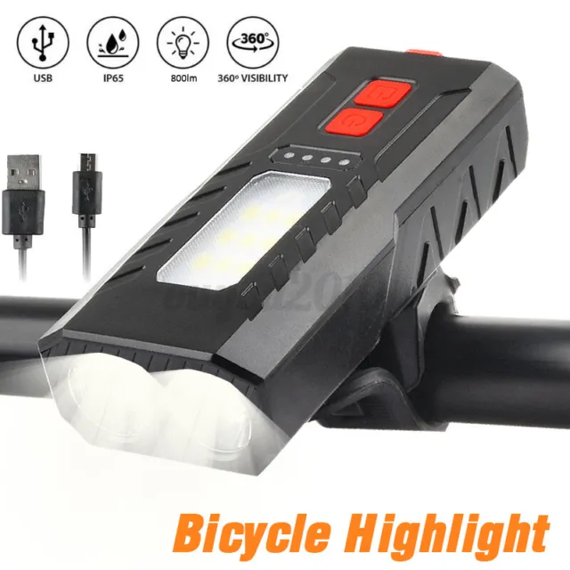 USB LED Bicycle Headlight Bike Front Light 9 Working Modes Waterproof Charge AU
