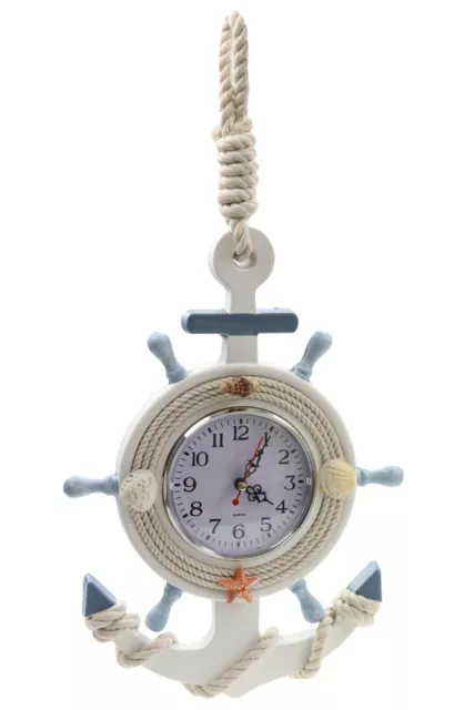 Holz Anker mit Uhr H:34 cm zum Hängen  - Deko maritim, Shabby Look, Wanduhr
