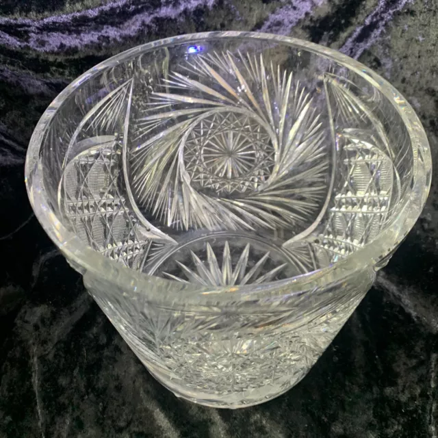 Crystal Ice Bucket American Brilliant Period Heavy Cut Glass 7"Hx7.5"W EX ABP