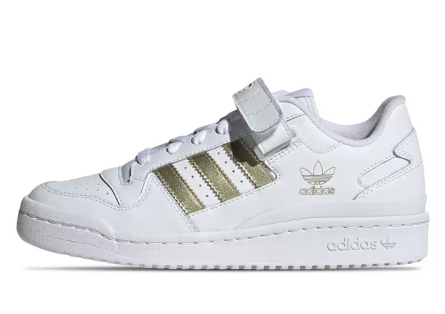 Scarpe donna ragazza ragazzi uomo Adidas Forum low bianco oro strappo sneakers