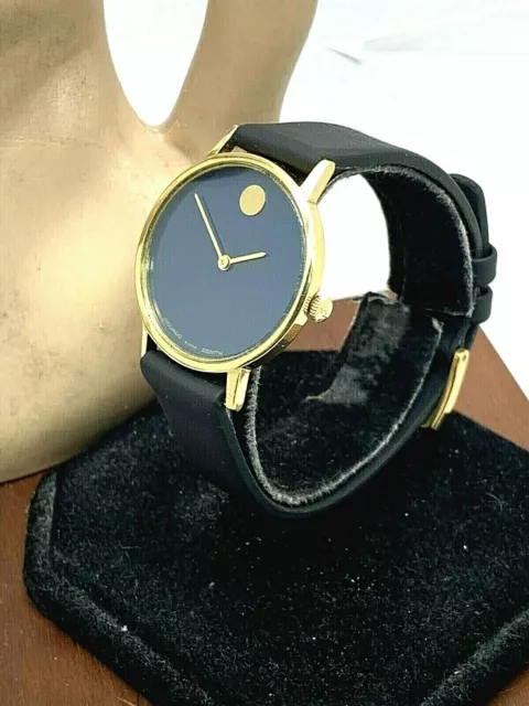 Movado Zenith Women's Watch Vintage Swiss Wind Blue Museum Dial 30.5mm Leather 2