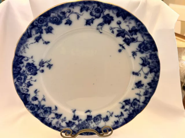 Two Antique Flow Blue English Victorian Semi Porcelain Dinner Plates