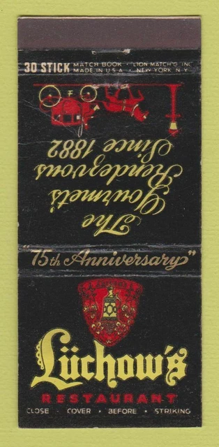 Matchbook Cover - Luchow's Restaurant New York City 30 Stick