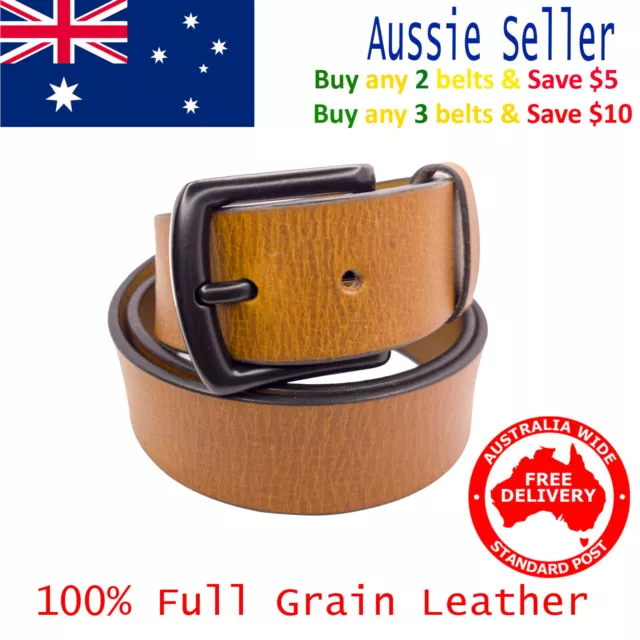 New 39mm Full Grain Cowhide Premium Quality Plain Tan Leather Men's Jeans Belt