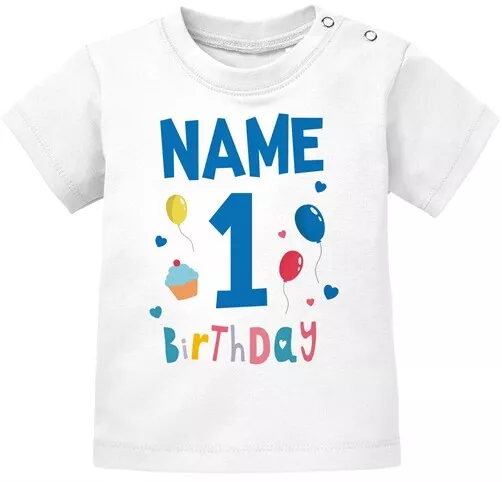 Baby T-Shirt 1. Geburtstag personalisiert Name erster Geburtstag Zahl