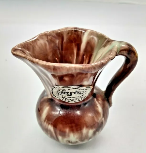 Vintage Jasba Keramik German Pottery Drip Glaze Ewer Miniature Pitcher 2.625"