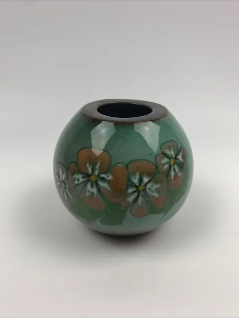 Vintage The Guernsey Pottery Vase floral studio green glaze mid century