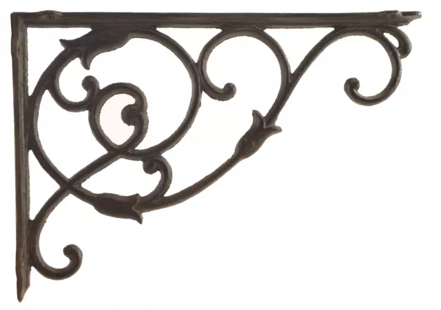 Decorative Cast Iron Wall Shelf Bracket Brace Ornate Vine Rust Brown 13.5" D
