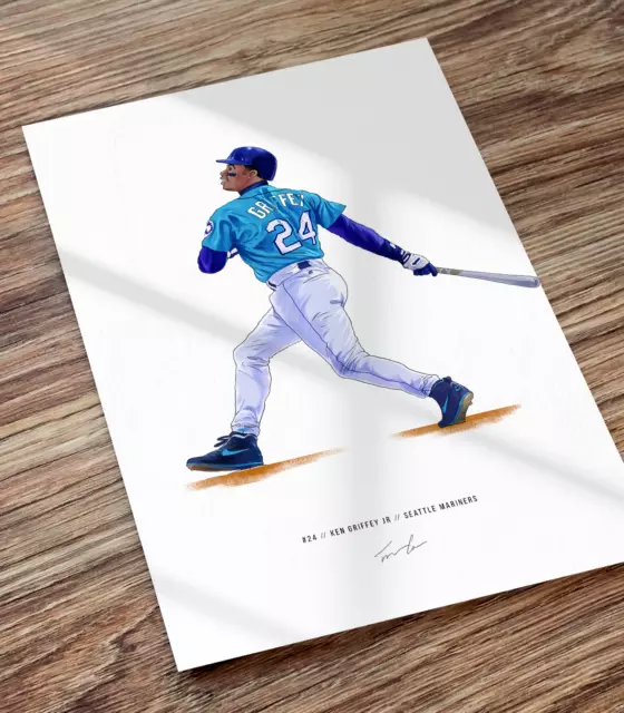 Ken Griffey Jr Seattle Mariners Illustrated Baseball Print Poster Art