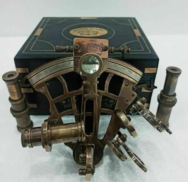 J.SCOTT Antique Sextant Nautical Brass Astrolabe Working Marine Vintage Gift