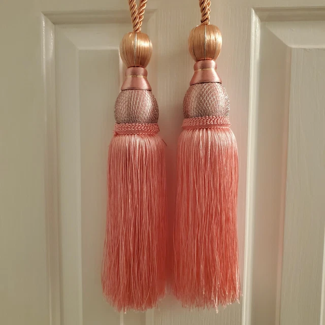 1 Pair Home Curtain Tie Backs Ball Tassel Rope Drapes Holdbacks Pink & Silver